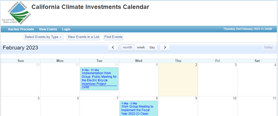 Sample image of the CCI Events Calendar